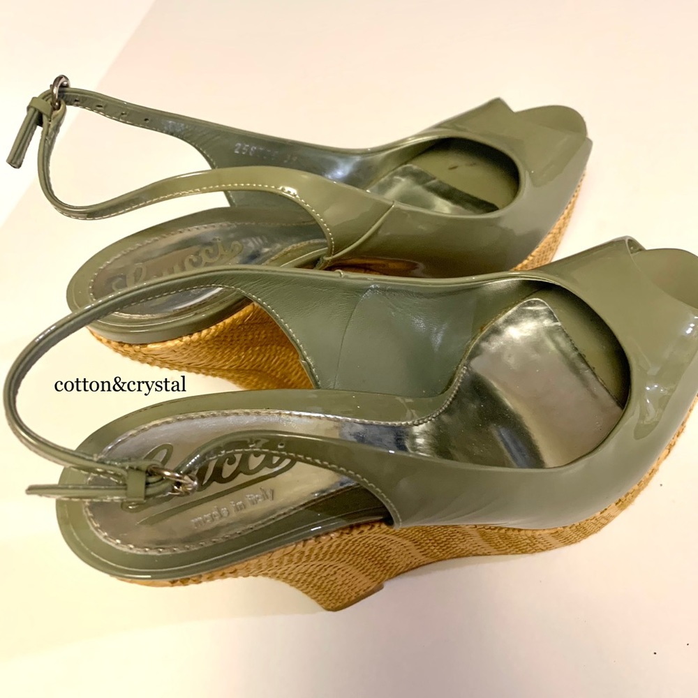 Gucci Wedges Vitello Vernice Sandali - Picture 2 of 10
